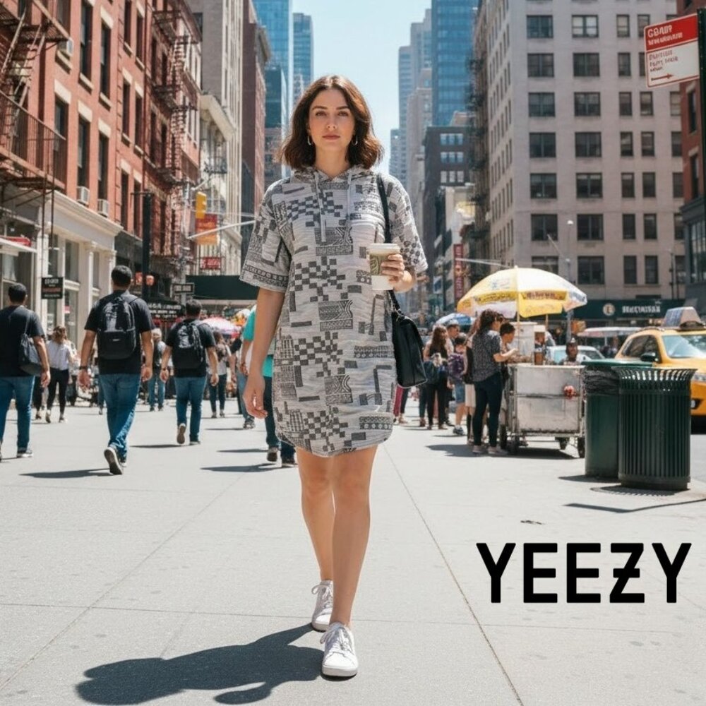 Yeezy Women’s Short Sleeve Hoodie Dress Shirt Partial Bottom Side Zips